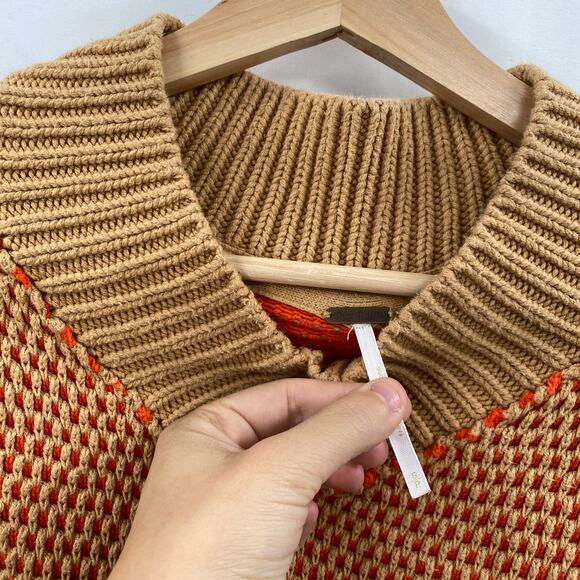 Free people orange tan v neck oversized sweater - Picture 4 of 8
